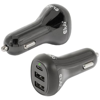 Černá USB autonabíječka se dvěma USB porty, s viditelným LED osvětlením, vhodná pro současné nabíjení více zařízení v automobilu.