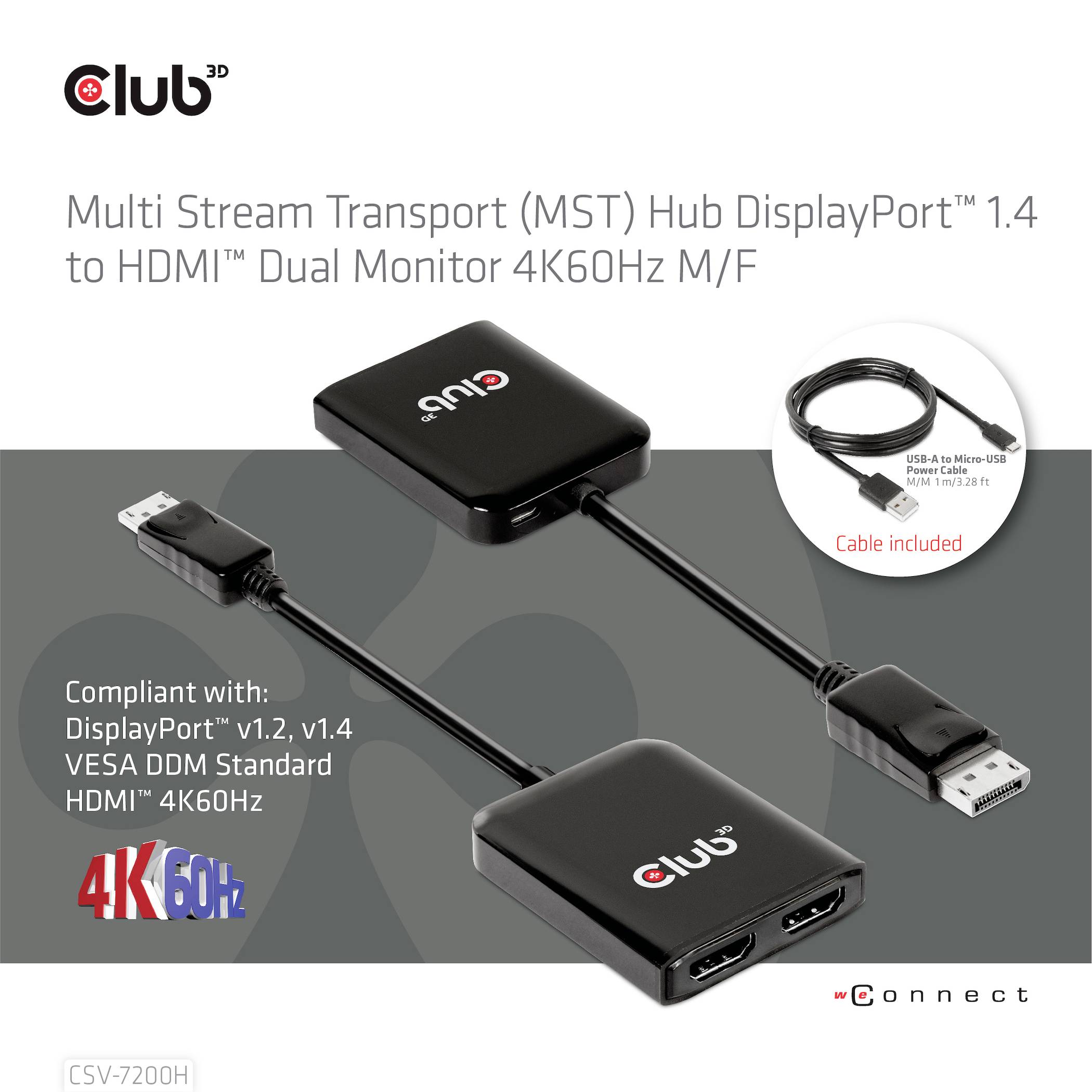 Rozbočovač MST Hub DisplayPort 1.4 na HDMI. Podporuje duální 4K monitory při 60 Hz. Kabel součástí balení. Kompatibilní s DisplayPort 1.2, HDMI 4K60Hz.