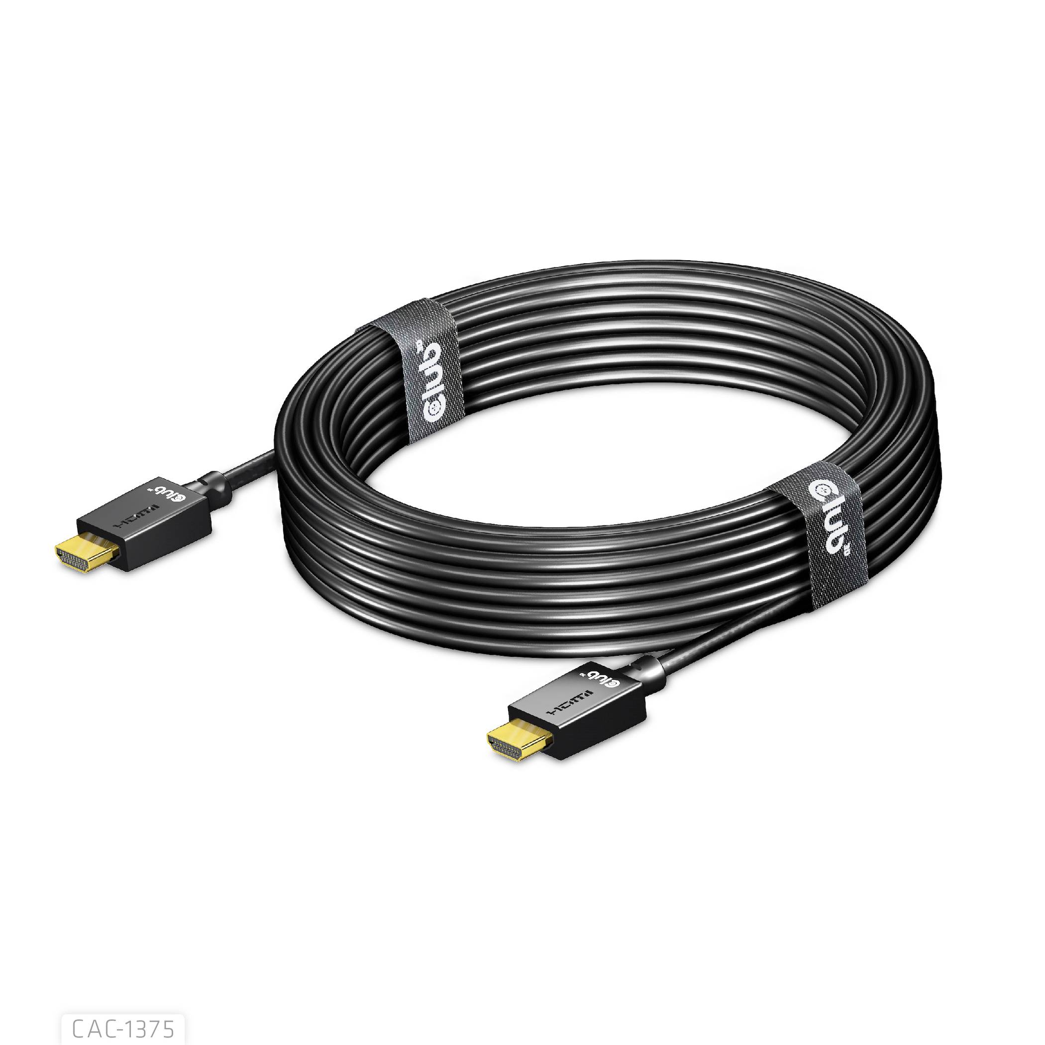 Černý HDMI kabel, navinutý s konektory na obou koncích. Vhodný pro připojení videa a audia ve vysokém rozlišení.