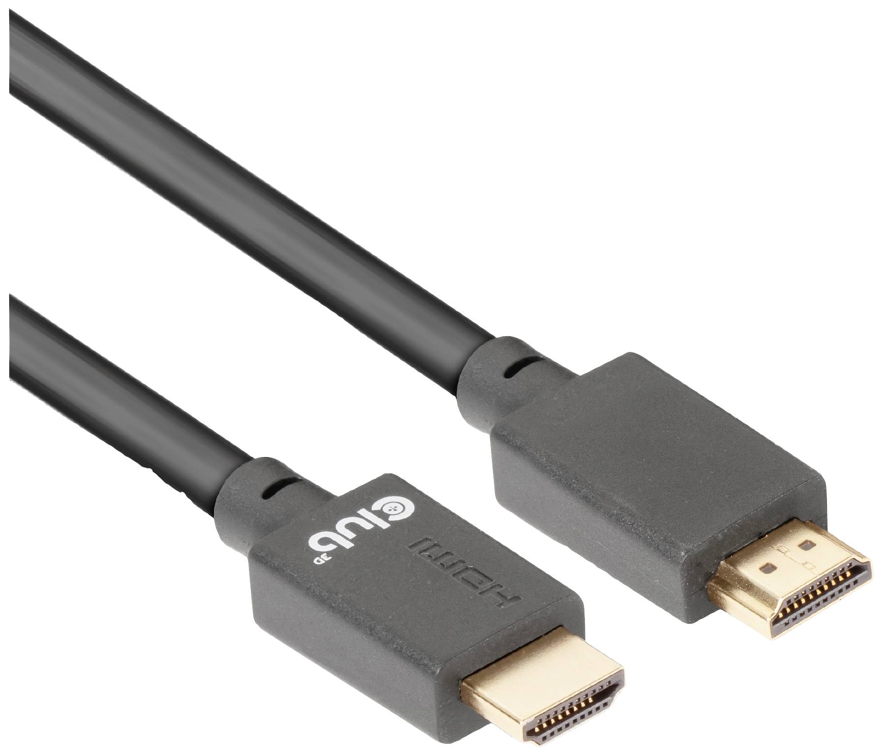 Dva HDMI kabely s černými obaly a zlatými konektory, ležící vedle sebe.