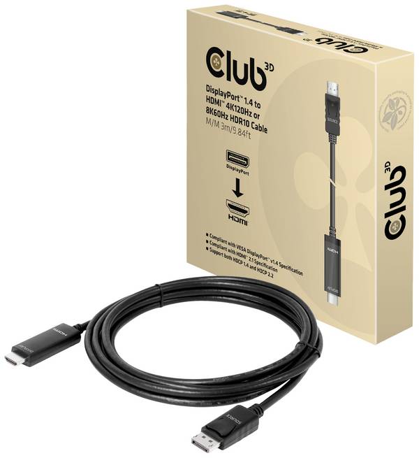 club3D DisplayPort / HDMI kabel Konektor DisplayPort, Zástrčka HDMI-A 3.00 m černá CAC-1087 Kabel DisplayPort