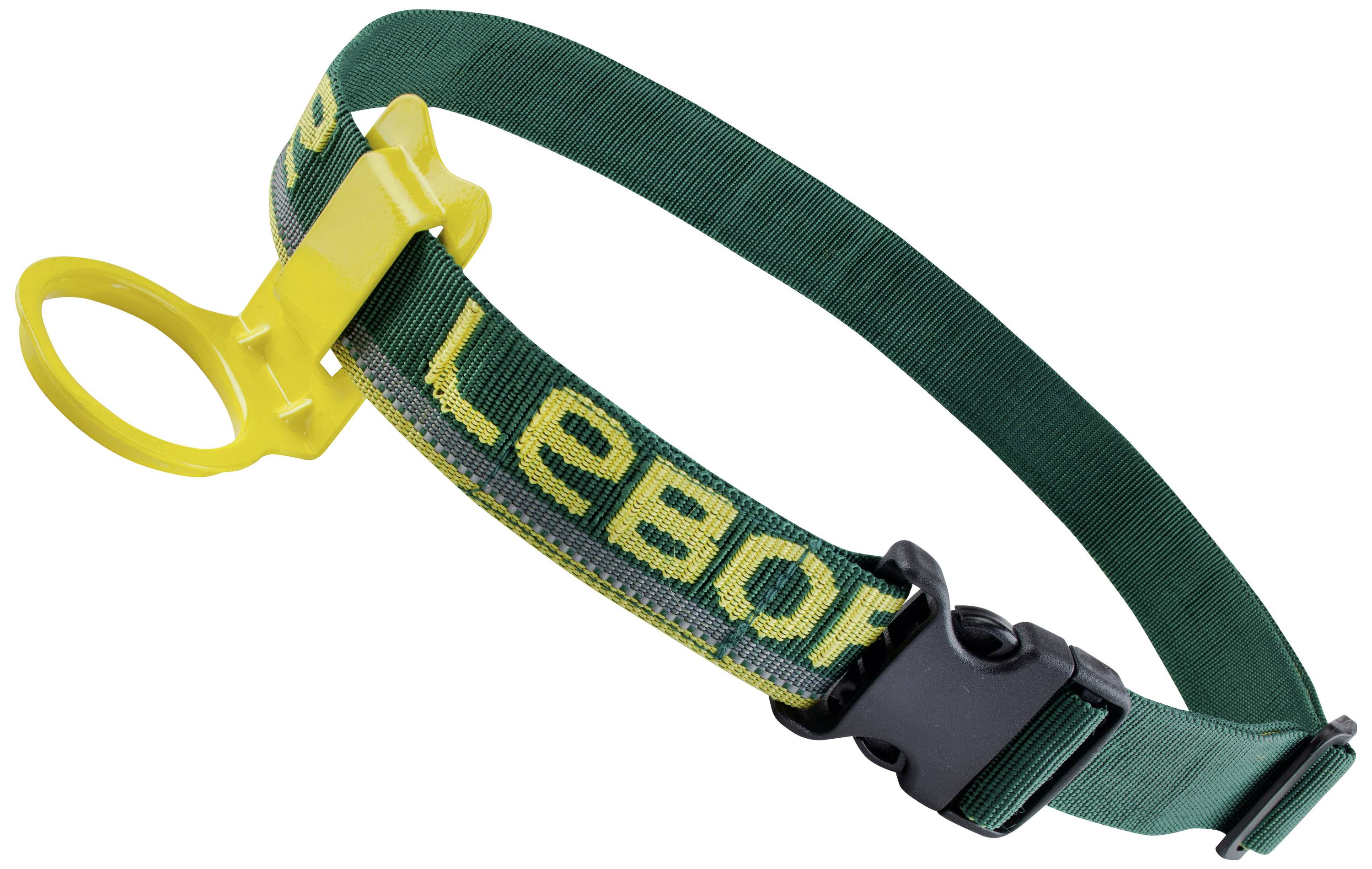 Zelený obojek se žlutou sponou a kroužkem, potisk nápisem 'Lebon' žlutým písmem.