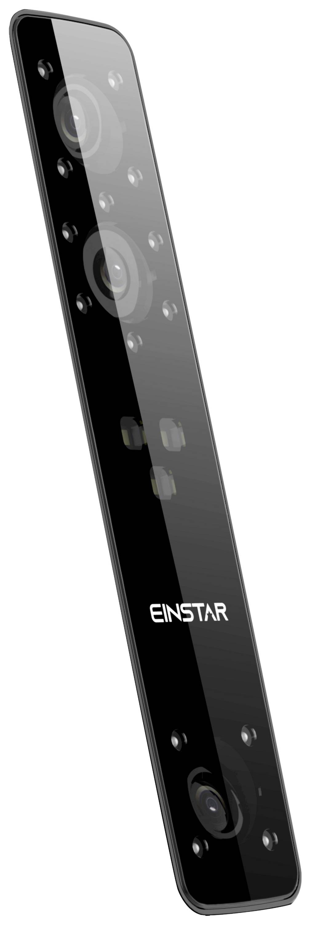 Černý, štíhlý 3D skener s několika objektivy a senzory, označený štítkem "EINSTAR".