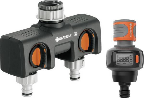 GARDENA 4064161326450   2cestný rozdělovač rychlospojka, 30,3 mm (1") vnitřní závit, 24,2 mm (3/4") vnitřní závit s regulačním ventilem