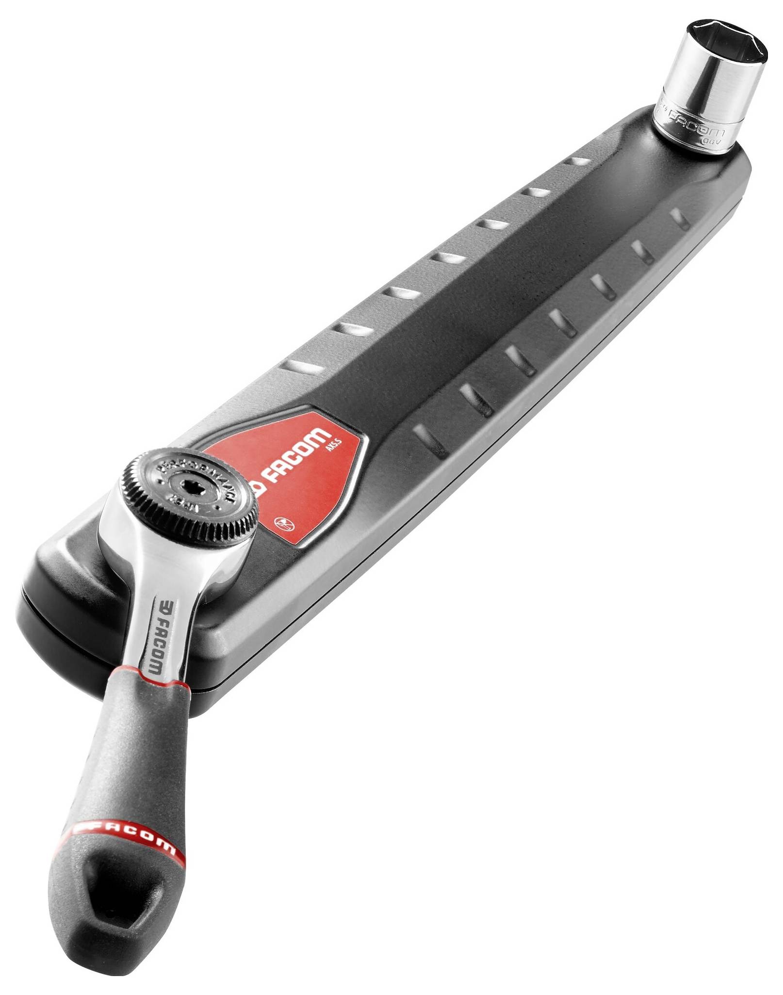 Momentový klíč s ergonomickou rukojetí, kovovým tělem a červenými detaily. Vhodný pro přesné utahování šroubů.