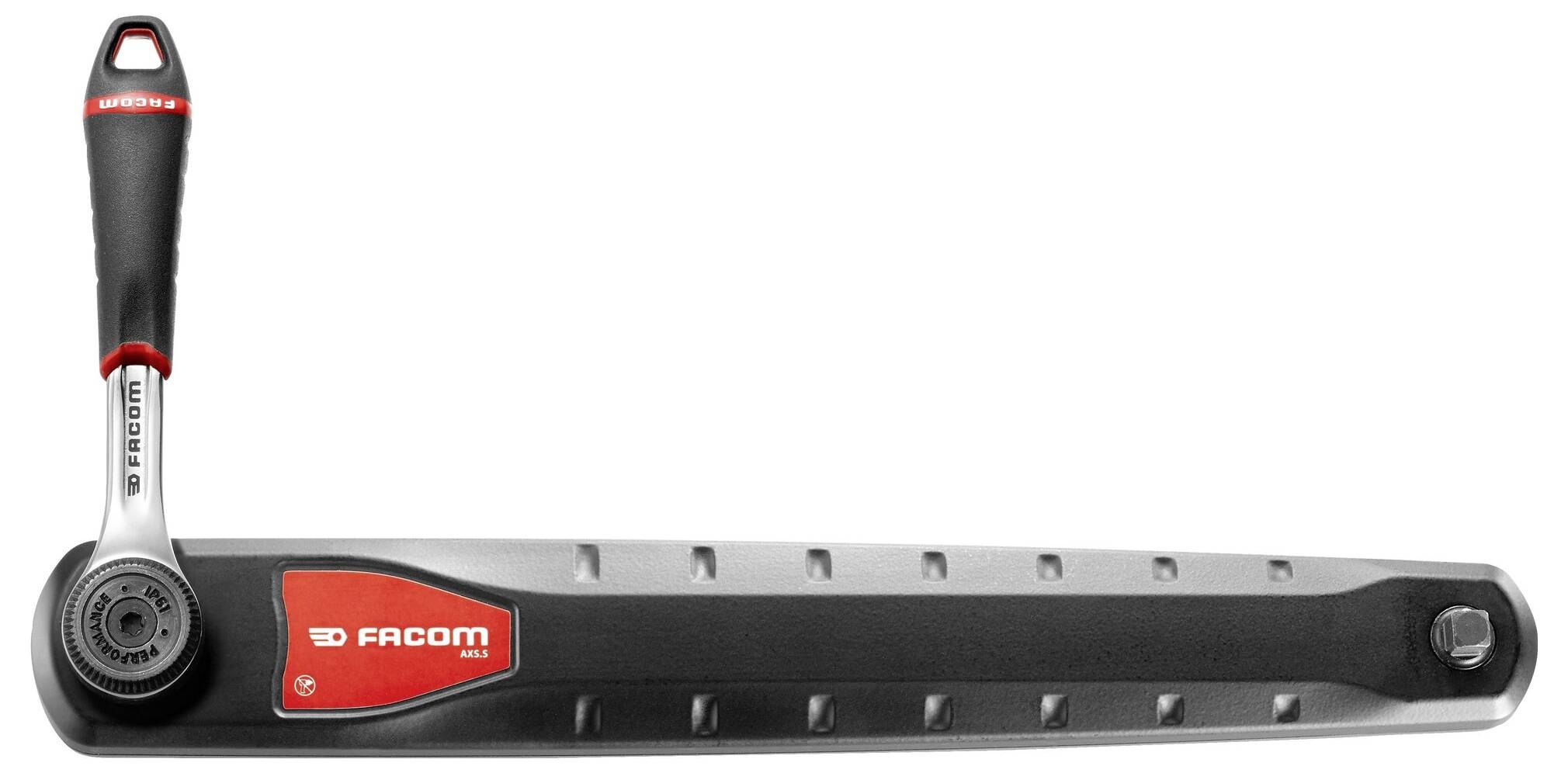 Přepínací ráčna Facom s ergonomickou rukojetí, na níž je umístěno logo značky.