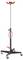 Černý montážní stojan s červenými madly a kolečky. Používá se pro podporu automobilových dílů během opravy.