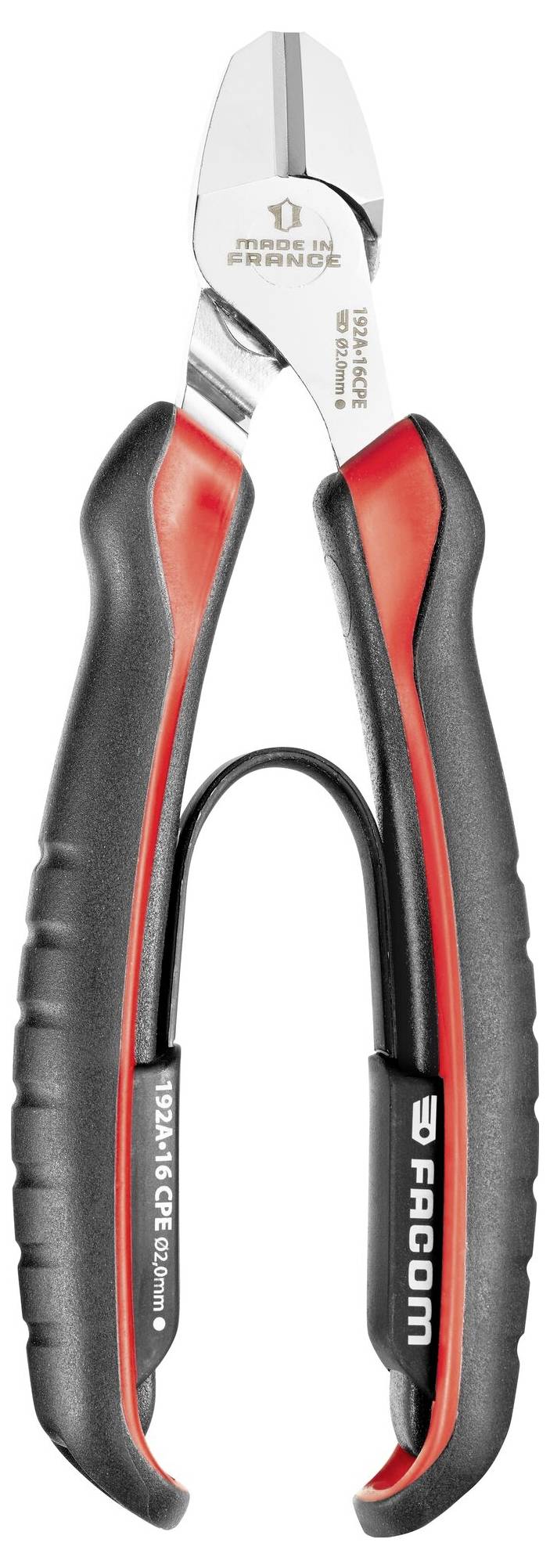 Kleště v červené a černé barvě s ergonomickou rukojetí, vhodné pro stříhání drátů.