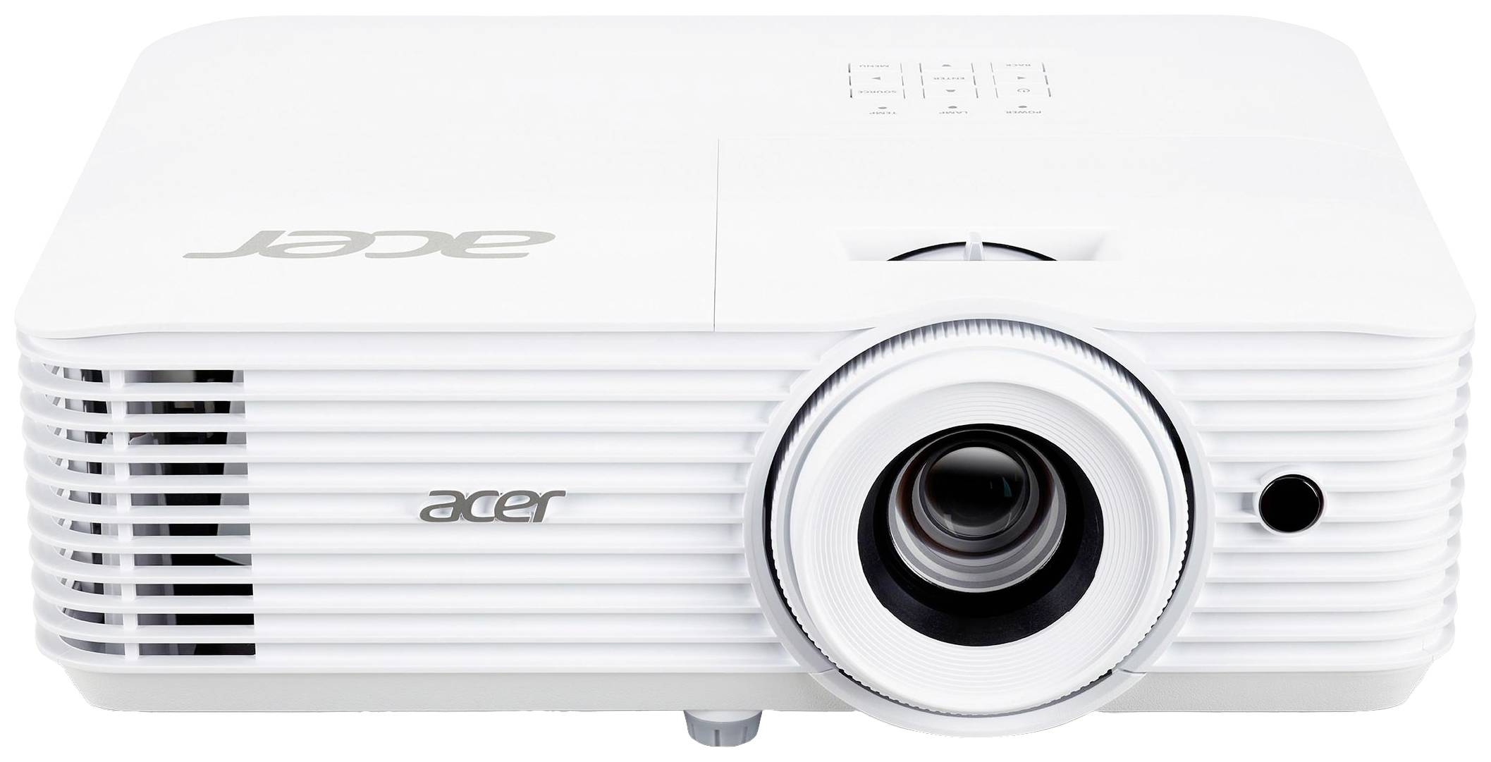 Bílý projektor značky Acer, pohled zepředu.