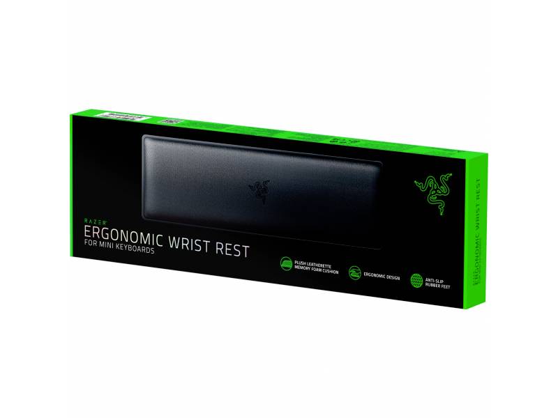 Obal ergonomické opěrky zápěstí pro mini klávesnice, černý, se zeleným lemováním a firemním logem.