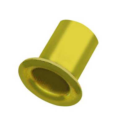 Žlutá válcová matice nebo pouzdro používané pro mechanické spoje.