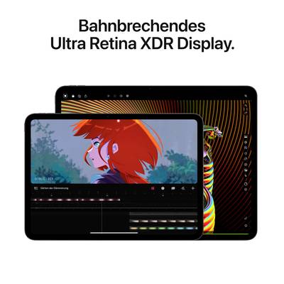 Dva tablety s živými zobrazeními na displeji; v popředí animace s červenými vlasy, text: 'Průlomový Ultra Retina XDR displej'.