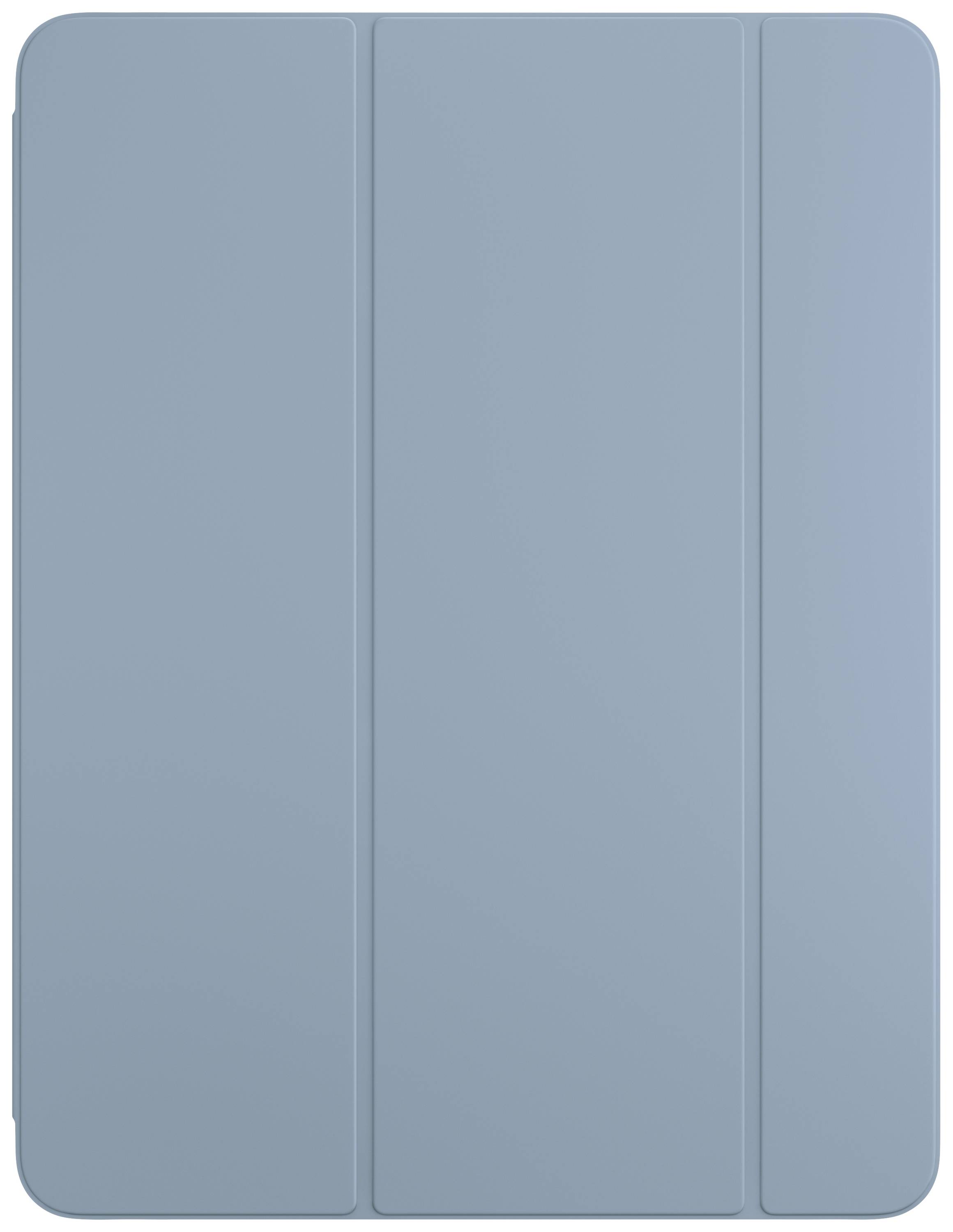 Modrý obal na tablet, uzavřený, zobrazuje trojdílný design.