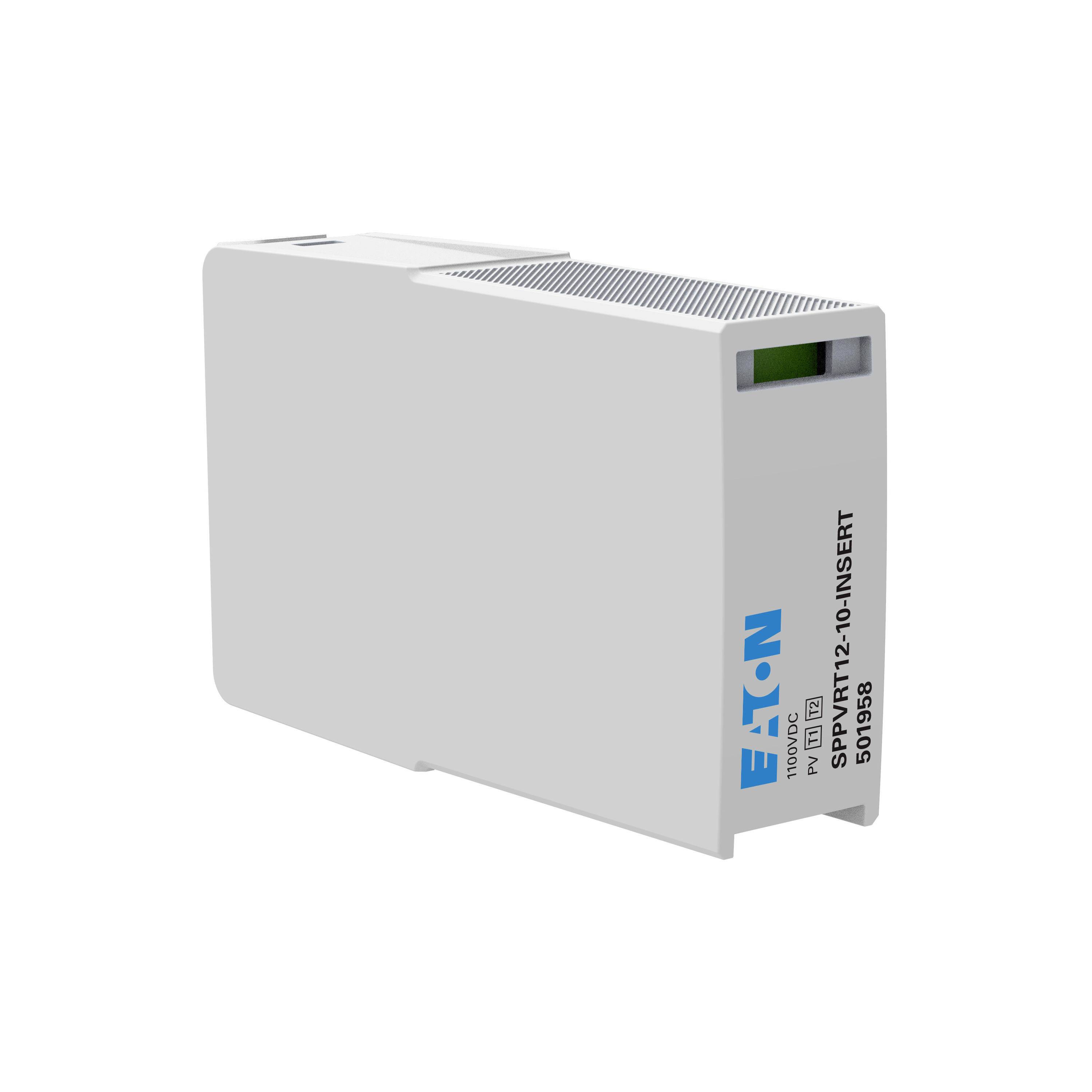 Bílý modul přepěťové ochrany Eaton, modelové číslo SPBT12-10.