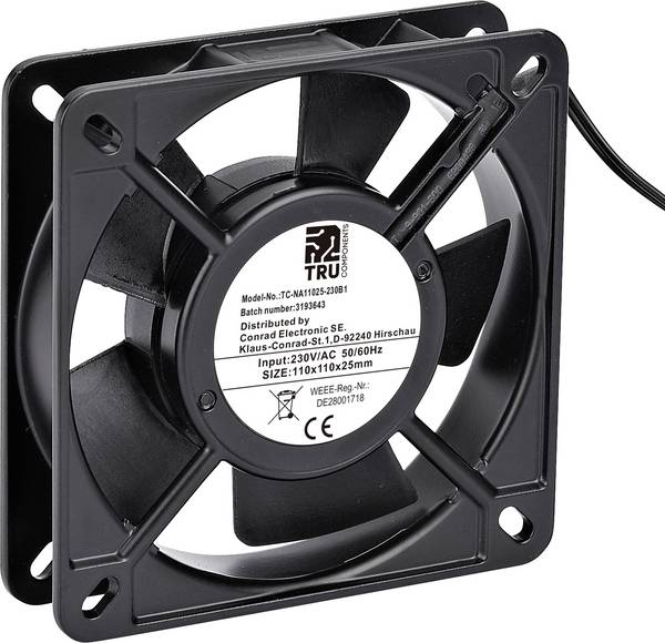 TRU COMPONENTS TC-NA11025-230B1 axiální ventilátor, 230 V/AC, 100 m³/h, (d x š x v) 110 x 110 x 25 mm, TC-12774572