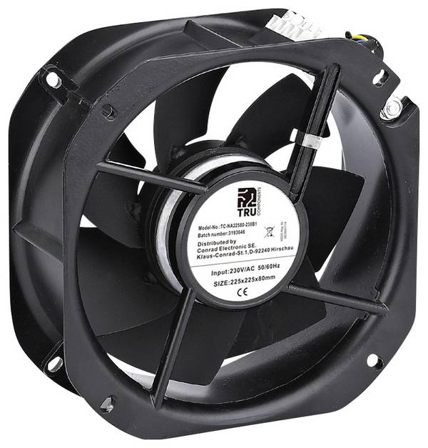 TRU COMPONENTS TC-NA22580-230B1 axiální ventilátor, 230 V/AC, 1150 m³/h, (d x š x v) 225 x 225 x 80 mm, TC-12774584
