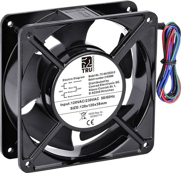 TRU COMPONENTS TC-NA12038-D axiální ventilátor, 230 V/AC, 120 V/AC, 170 m³/h, (d x š x v) 120 x 120 x 38 mm, TC-12774664
