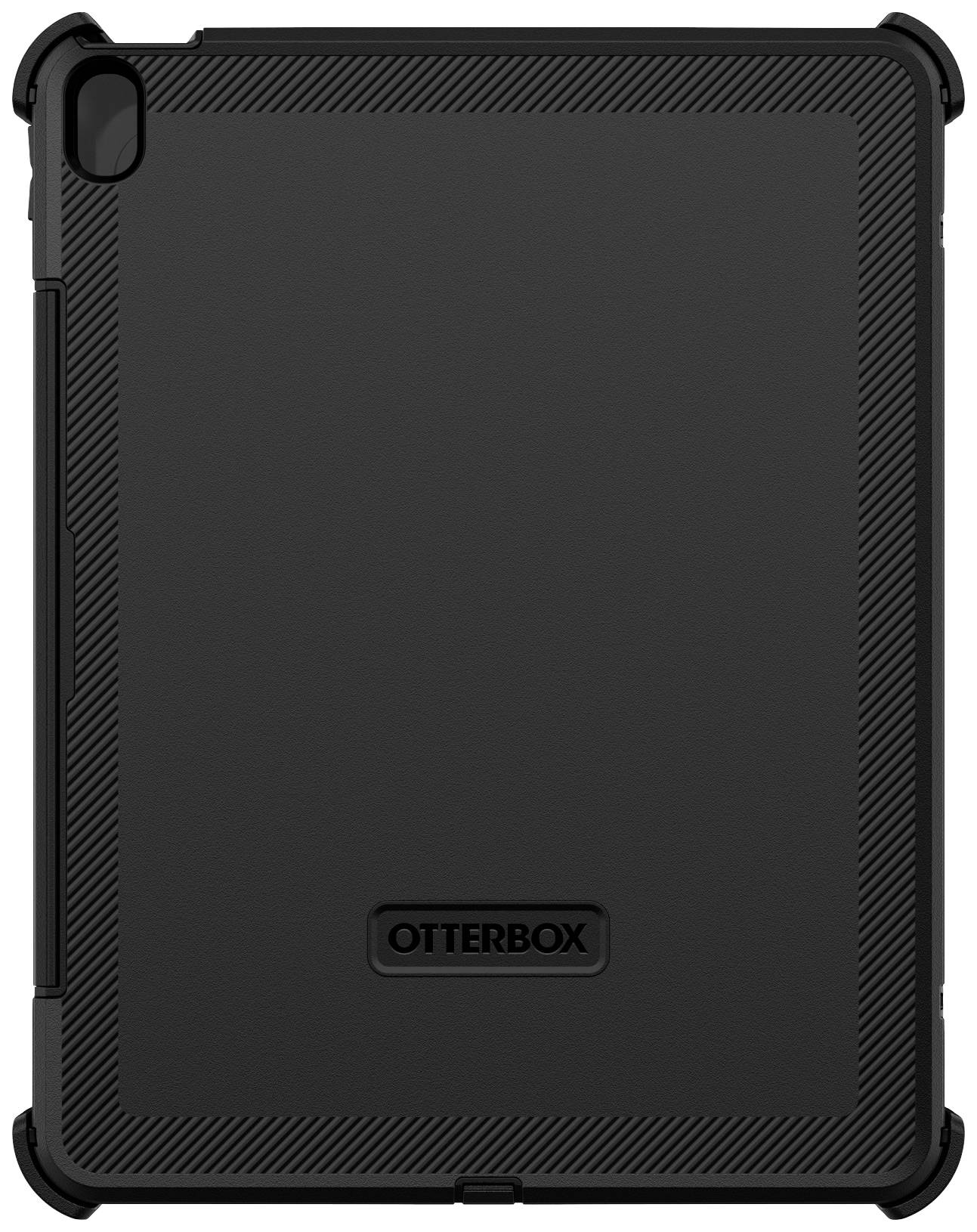 Černé pouzdro OtterBox na tablet s hladkým povrchem, otvor pro kameru v horním rohu. Logo 'OTTERBOX' uprostřed.