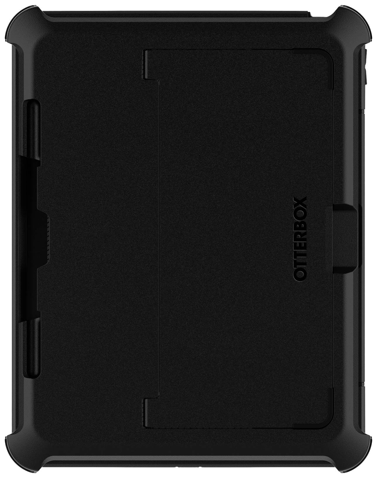 Černý pevný plastový kryt pro tablet, poskytuje ochranu s robustním designem. Na povrchu vytištěna značka 'OtterBox'.