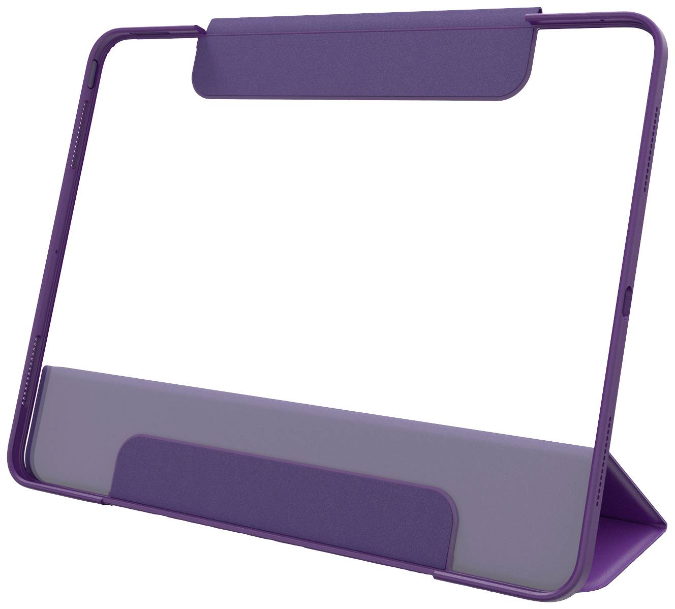 Lila obal na tablet se stojánkem, který poskytuje ochranu a umožňuje bezruční použití.