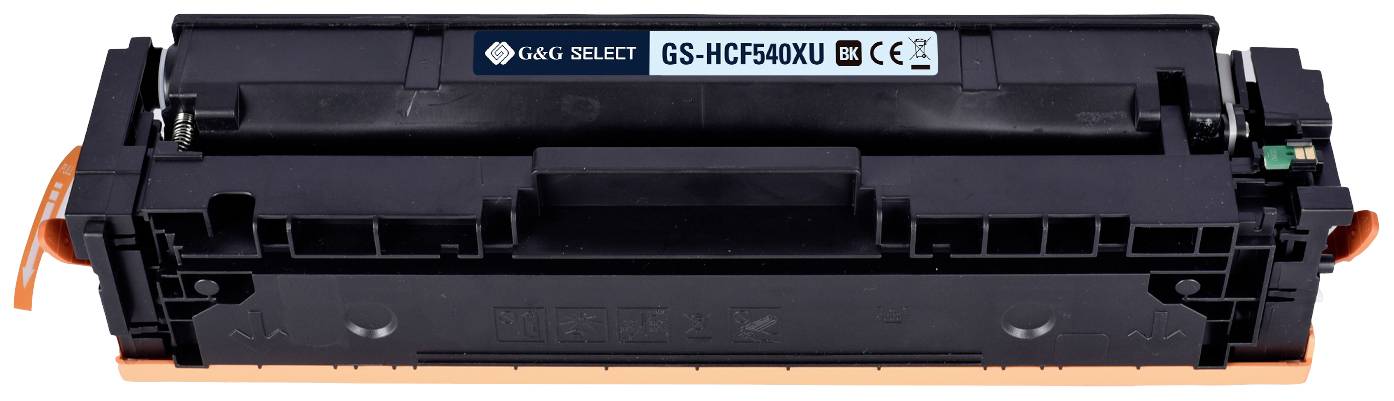 Černá tonerová kazeta s nápisem 'G&G Select GS-HCF540XU'. Na pravé straně má zelený klip.