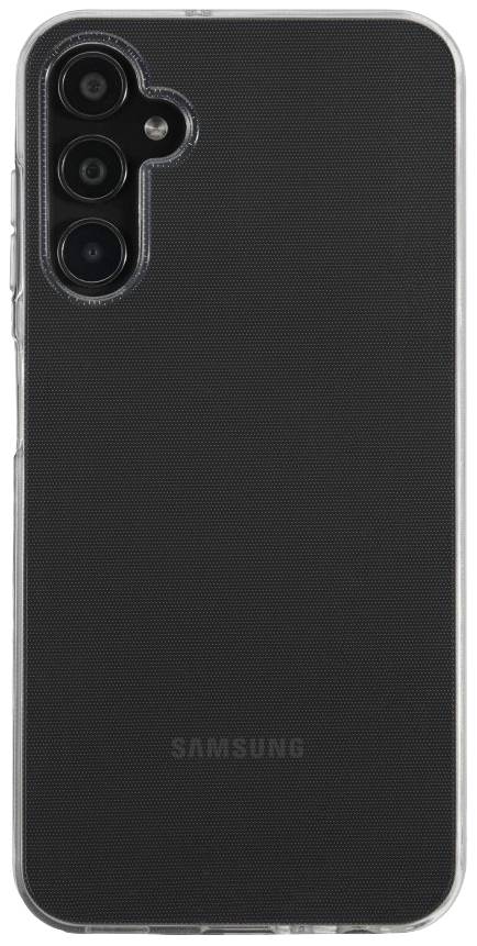 Zadní strana smartphonu, černý kryt se třemi objektivy fotoaparátu a logem Samsung.