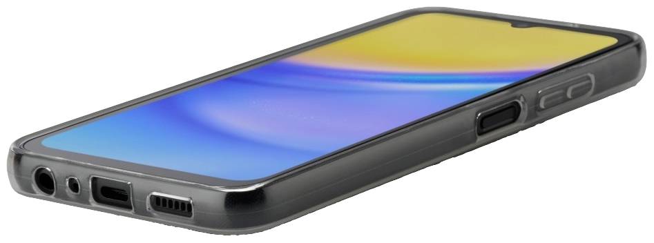 Smartphone v ochranném pouzdře leží na boku. Na obrazovce je vidět abstraktní, barevné designové rozhraní.