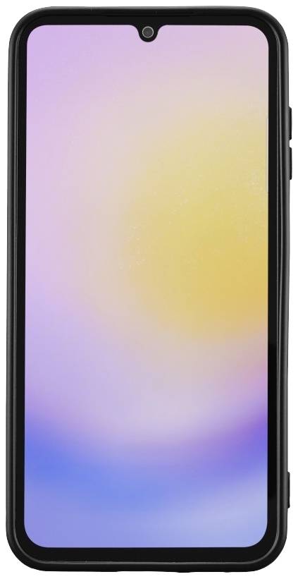 Smartphone s černým rámečkem a barevným přechodem na displeji z žluté do modré.