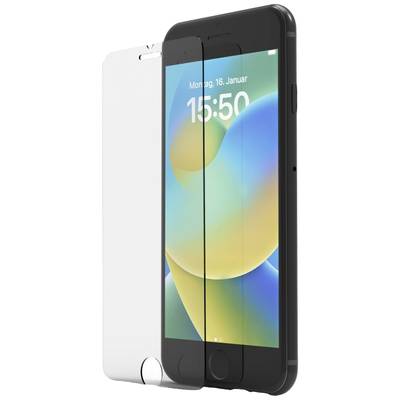 Smartphone s barevným uživatelským rozhraním spolu s průhlednou ochrannou fólií, která je na něj ochranně umístěna.