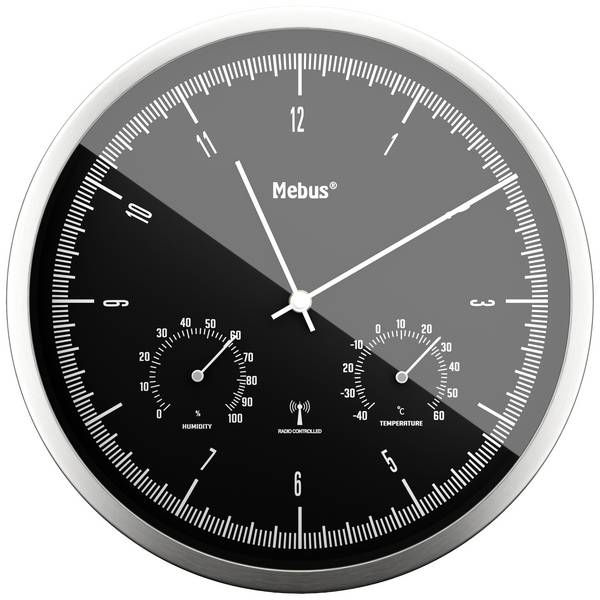 Mebus 19777 DCF nástěnné hodiny 25 cm x 50 mm, stříbrná, tiché hodiny (bez tikání)