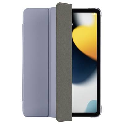 Tablet s šedým ochranným pouzdrem, částečně otevřené, zobrazuje rozmazané barevné pozadí na obrazovce.