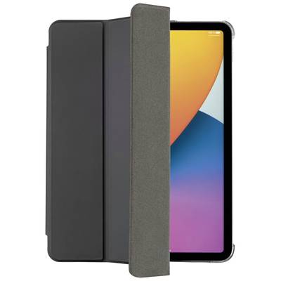 Tablet s černým obalem, částečně otevřené. Na obrazovce je vidět barevný, abstraktní pozadí.
