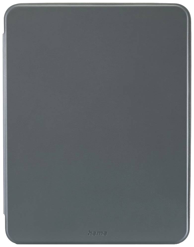 Šedý tablet v ochranném obalu, pohled shora. Minimalistický design bez viditelných tlačítek nebo konektorů.
