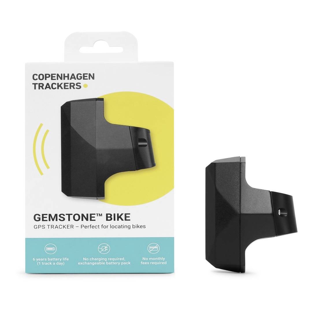 GPS lokalizátor na kolo 'Gemstone Bike' s dlouhou výdrží baterie pro vyhledávání jízdních kol, zobrazení obalu a zařízení.