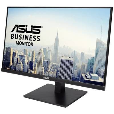 Obchodní monitor Asus zobrazuje pohled na město s mnoha mrakodrapy za denního světla.