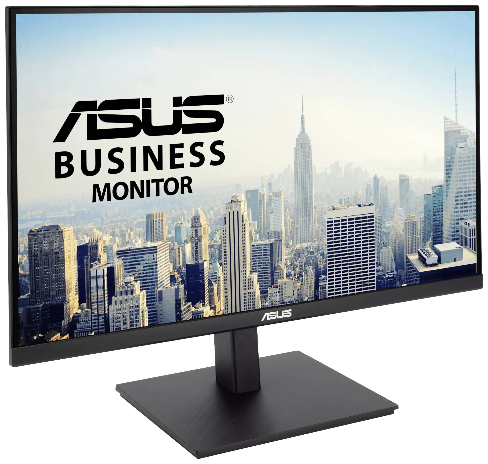 Obchodní monitor ASUS zobrazuje panorama New York City se zastoupením Empire State Building v pozadí.