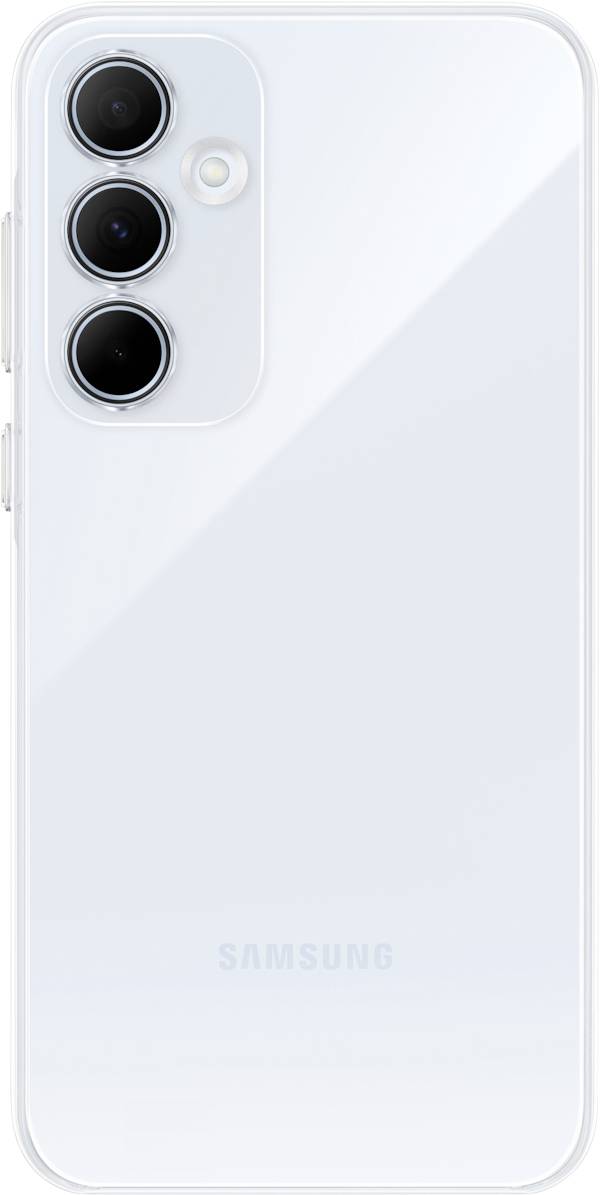 Bílý zadní kryt moderního smartphonu se třemi objektivy fotoaparátu a LED bleskem v levém horním rohu.