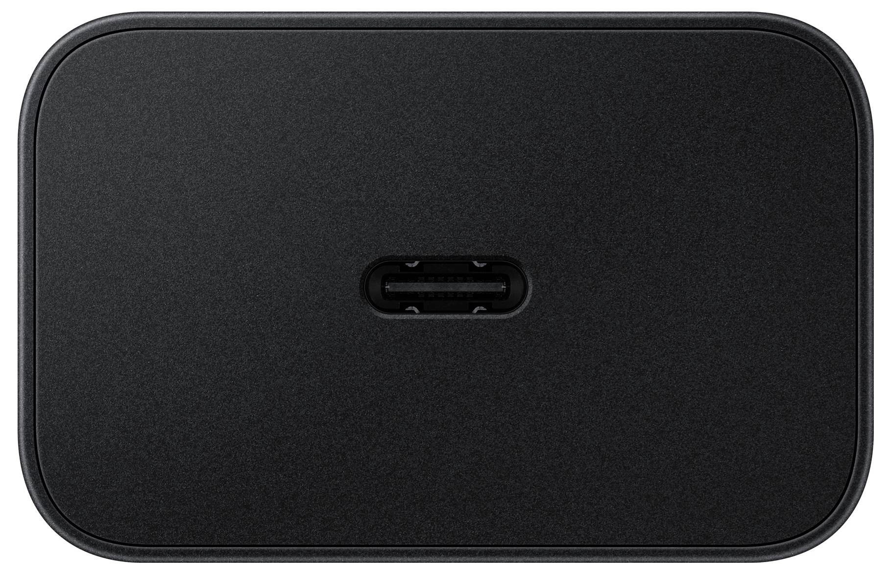 Černá, obdélníková bezdrátová nabíjecí stanice s USB-C portem uprostřed.