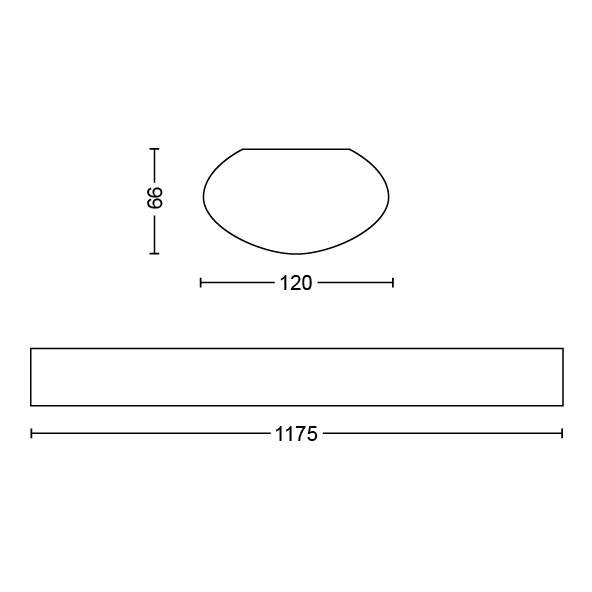 Diagram prvku o šířce 120 mm a výšce 66 mm. Celková délka příslušného objektu činí 1175 mm.