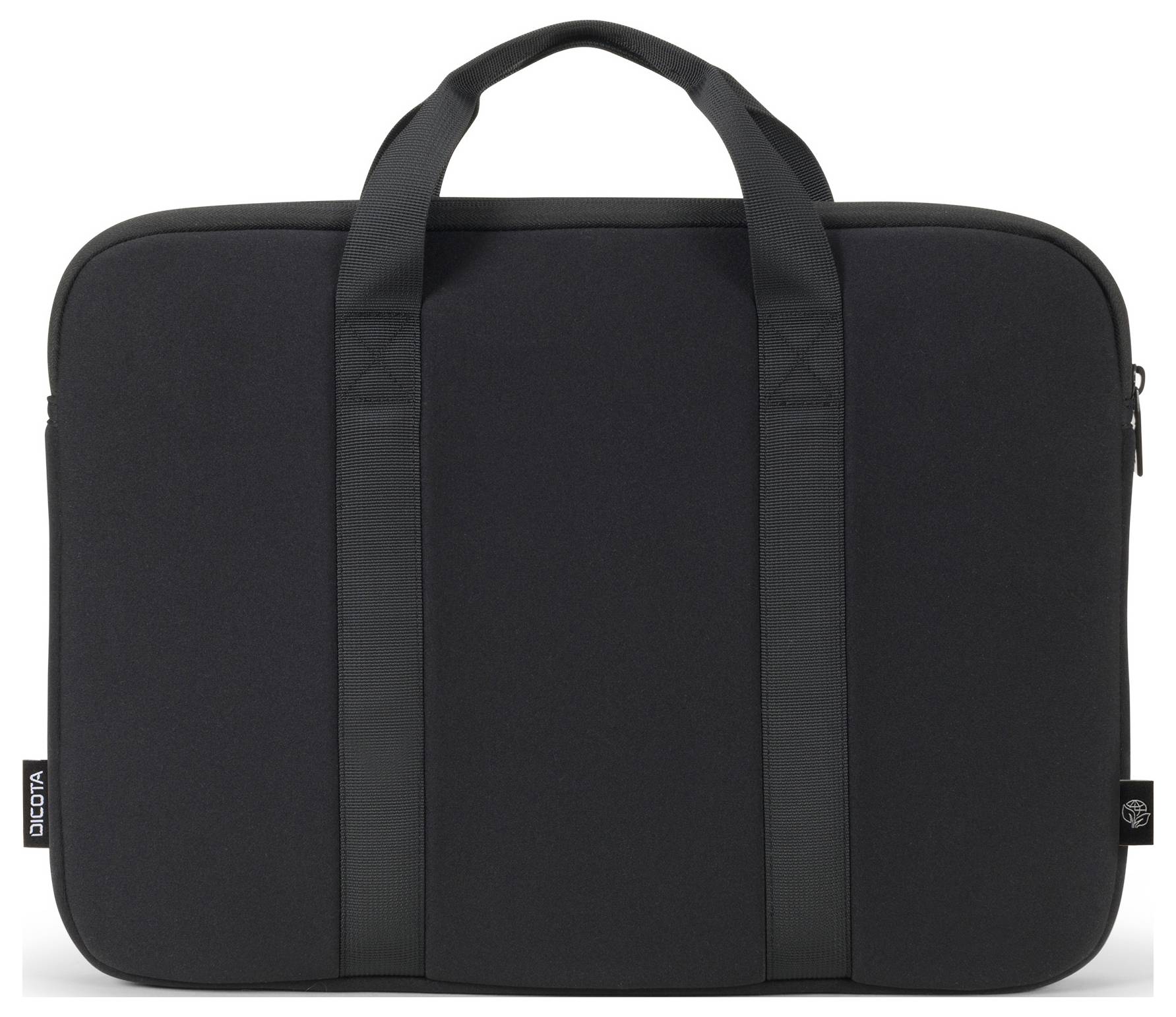 Černý obal na notebook se dvěma úchyty, obdélníkový tvar.