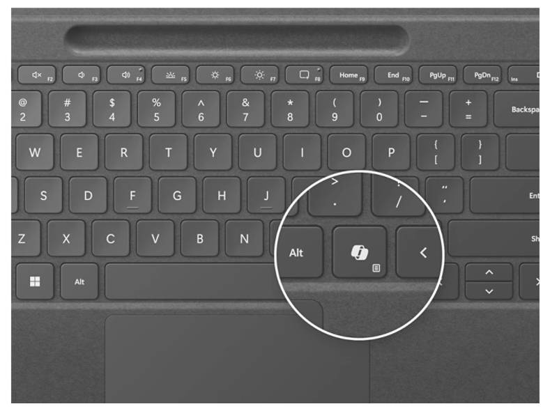 Detailní záběr klávesnice se zvýrazněnými klávesami 'Alt' a 'Function'.