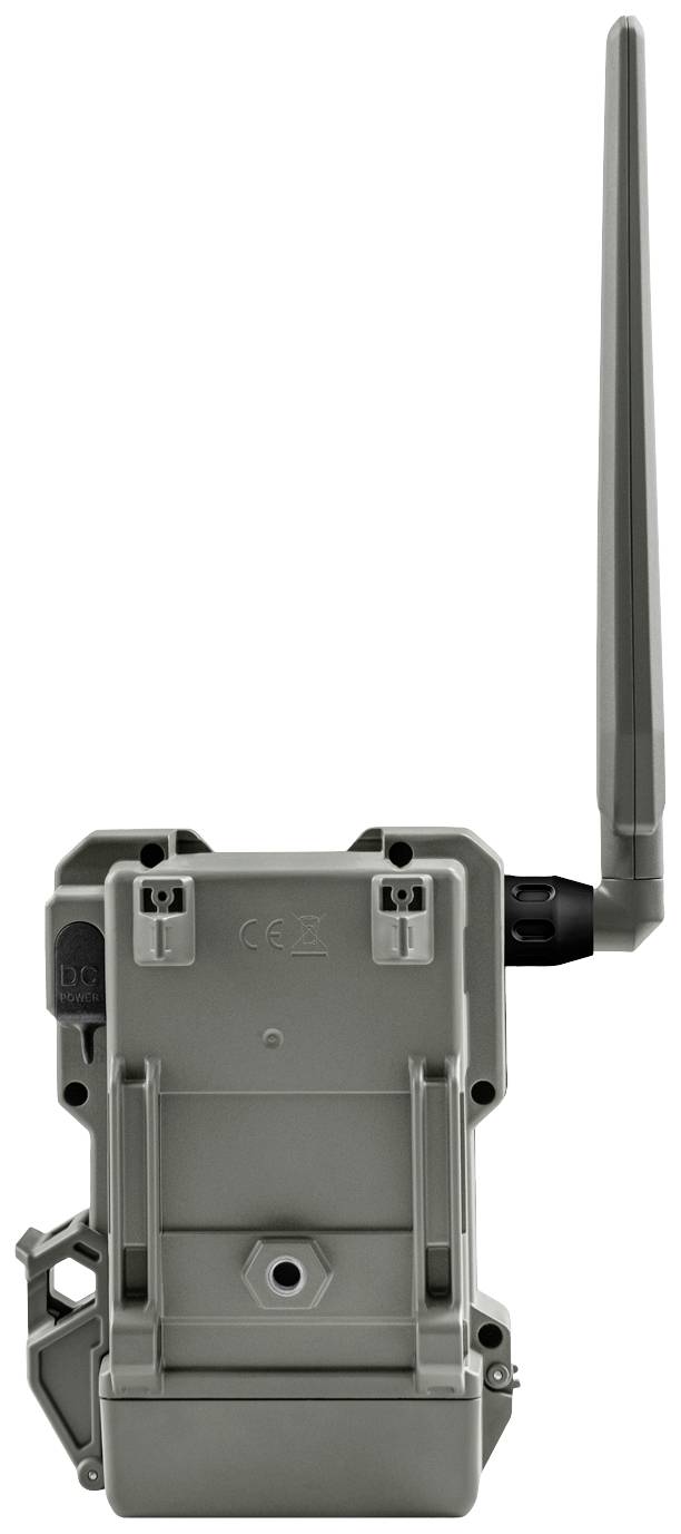 Šedé elektronické zařízení s dlouhou anténou; pravděpodobně komunikační nebo přenosové zařízení.