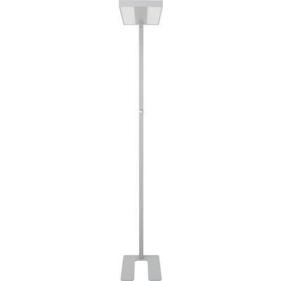 Stojací minimalistická lampa s obdélníkovým stínidlem a štíhlou, přímočarou základnou.