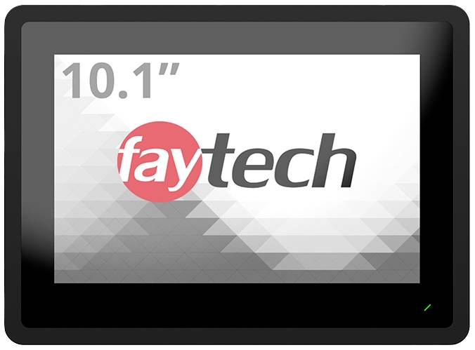 10,1palcový displej s logem 'faytech' na geometrickém pozadí.