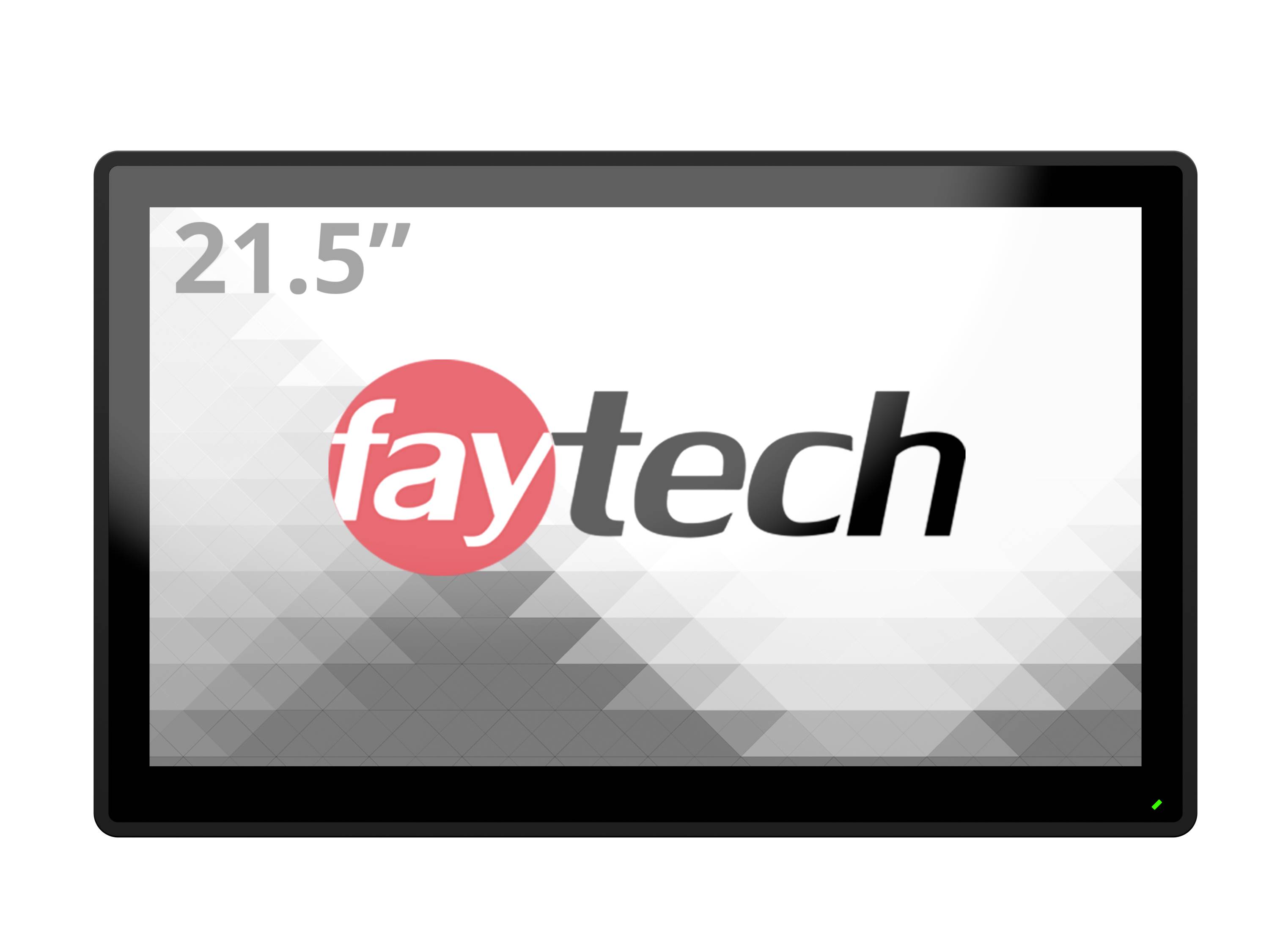 21,5palcový monitor s logem 'faytech' na šedém geometrickém pozadí.