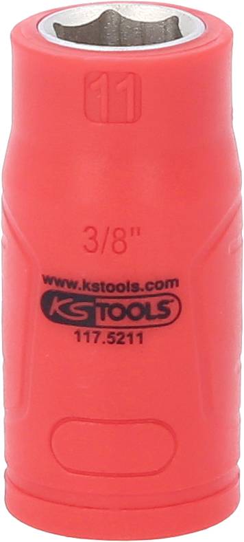 Červený nástavec na ráčnu s upnutím '3/8"' a logem 'KS Tools', katalogové číslo 117.5211.