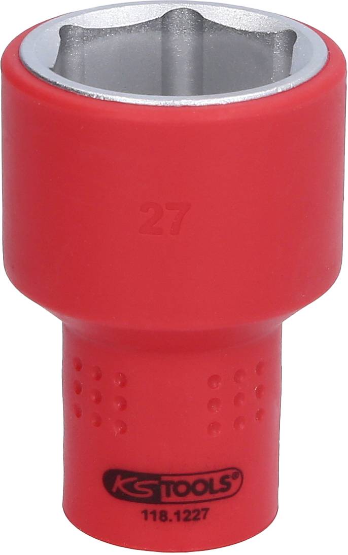 Červený nástrčný klíč s číslem '27', značka 'KS Tools'. Vhodný pro mechanické použití.
