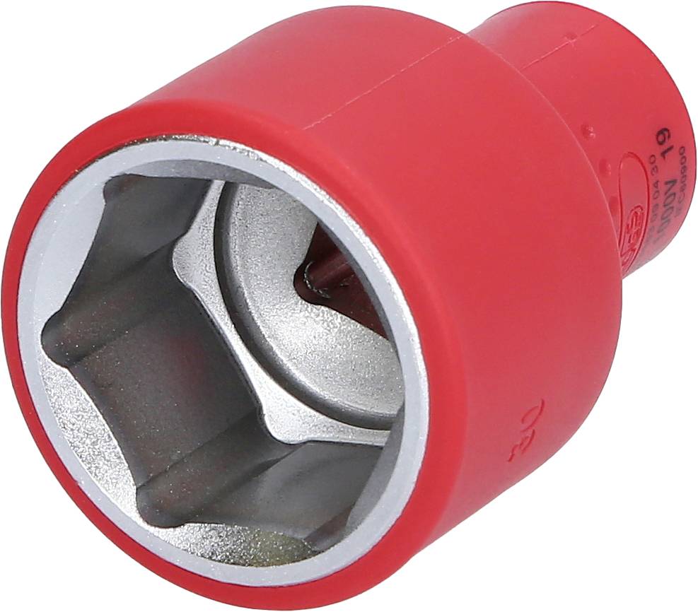 Červený nástrčný klíč s šestihranným zářezem, vhodný pro šrouby a matice. Nástroj pro mechanické práce.