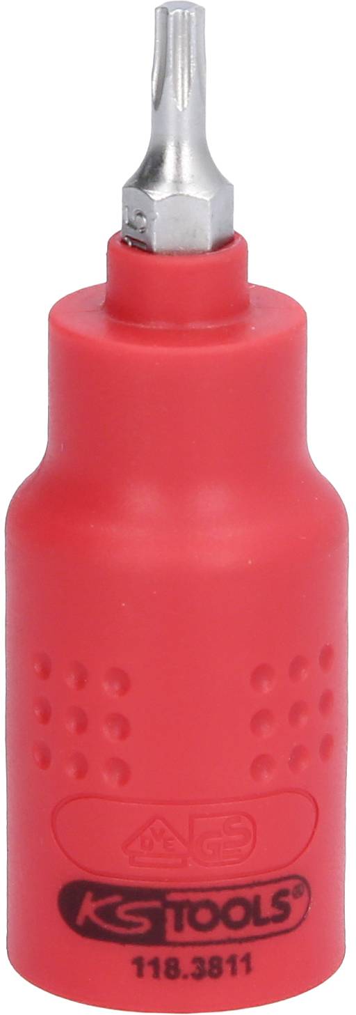 Červený bit šroubováku KS Tools s šestihranným náhonem, speciálně určený pro šrouby Torx, modelové číslo 118.3811.