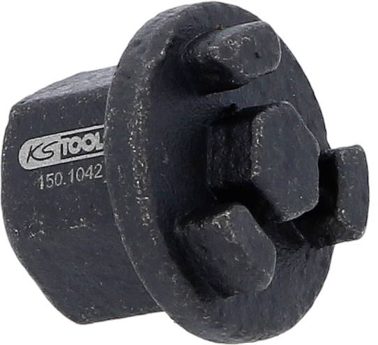 Černý nástavec nářadí se čtyřmi válcovitými čepy, vhodný pro speciální mechanické aplikace. Značka 'KS Tools'.